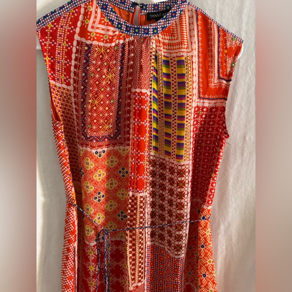 Tanvi Kedia Anthropologie Patchwork Red and Orange Dress Boho Dress XS - Picture 3 of 5